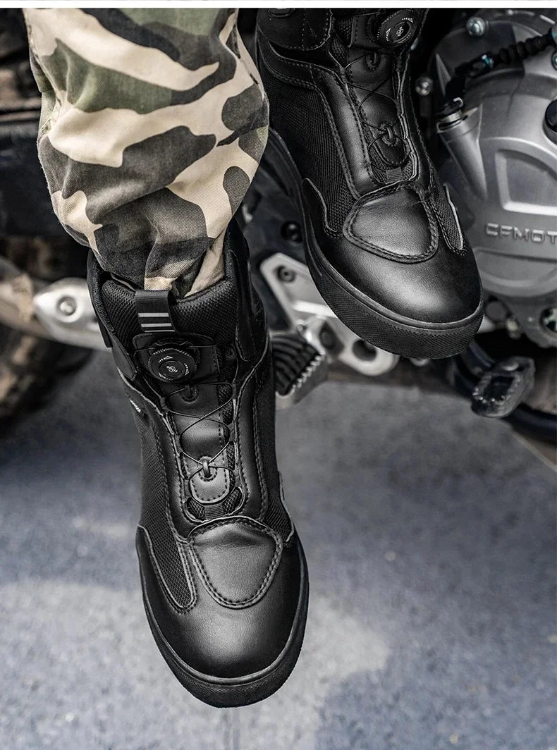 Sulaite Motorcycle Boots Men Waterproof Motorcyclist Boots Black Leather Motocross Boots Breathable Moto Biker Shoes