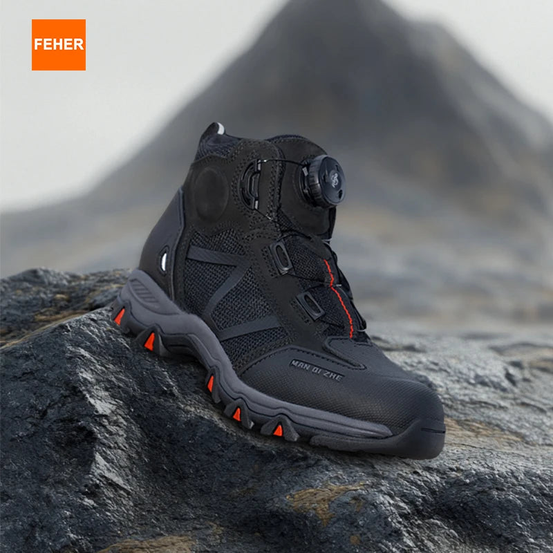 FEHER MQZ Series Motorcycle Boots Breathable Lightweight Non-slip Rotating Lace Up System Hiking Shoes for Riding and Climbing