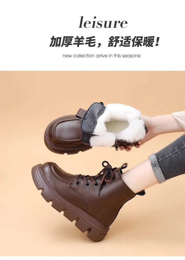 Women's Boots Winter New Fur Snow Boots Platform Plush Comfortable Anti Slip Warm Lace Up Cold Proof Cotton Ankle Boots Women