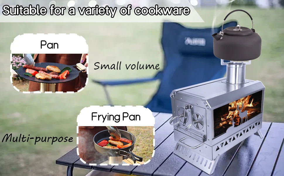 Firewood Stove Outdoor Portable Stainless Steel Burner Desktop Heater with Collapsible Legs for Camping Hiking Barbecue Travel