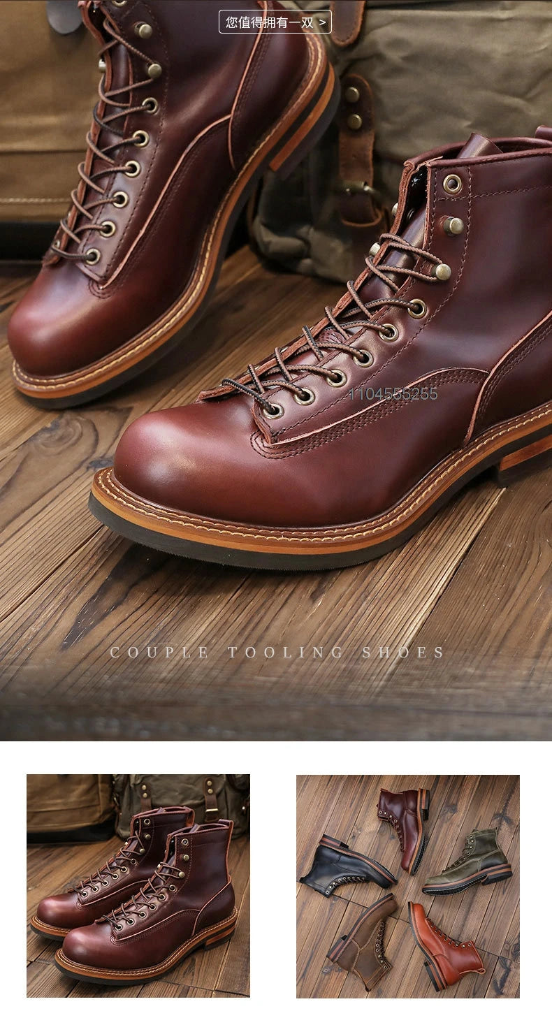 Motorcycle Boots Men Leather Shoes Vintage Cowhide Desert Boots Non-Slip Casual Motorcycle Shoes Retro Ankle Boots