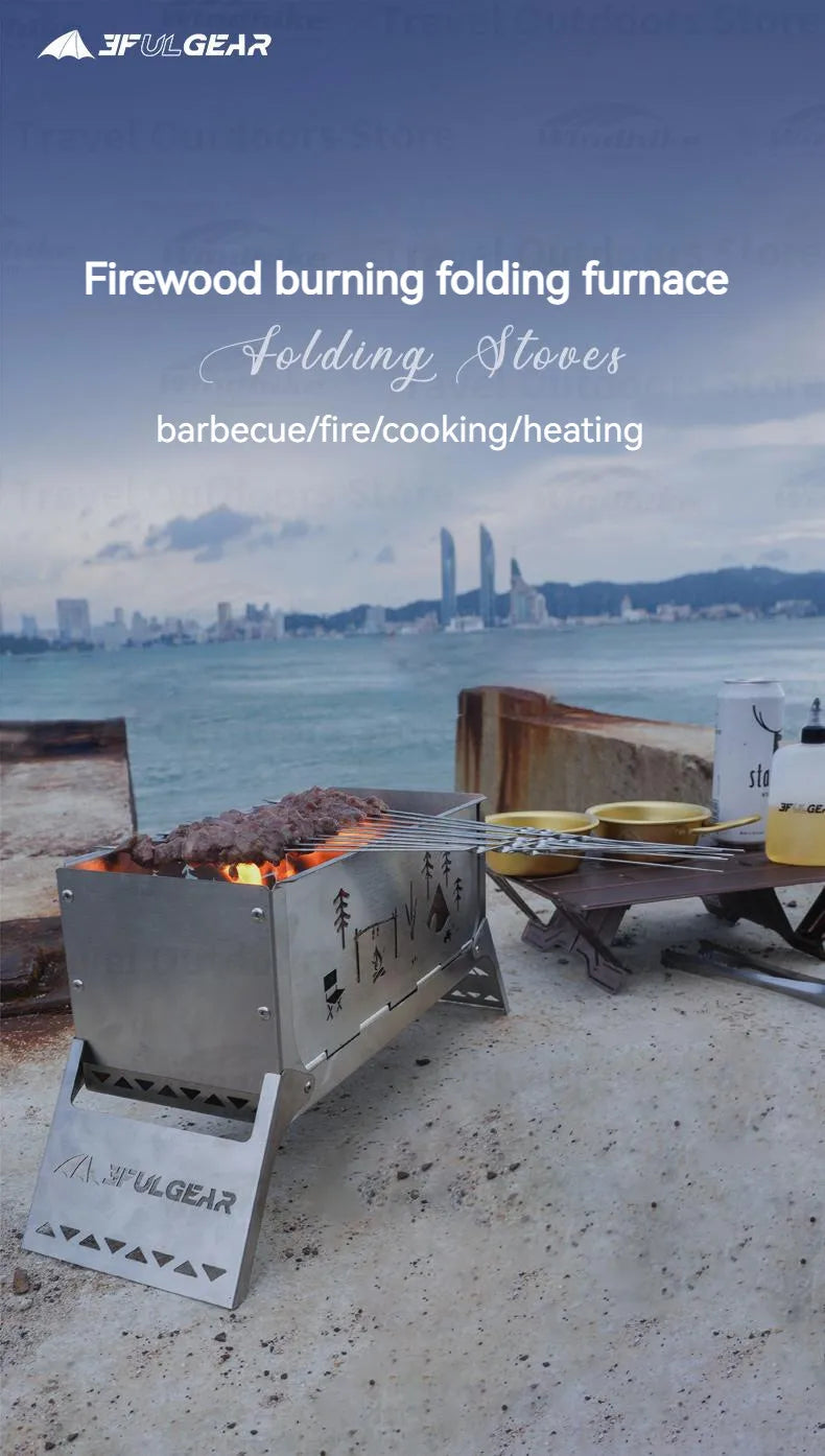 3F UL GEAR Camping Folding Firewood Stove All-In-One Style Tabletop BBQ Furnace 2.2kg Ultralight Outdoor Cooking Equipment Oven