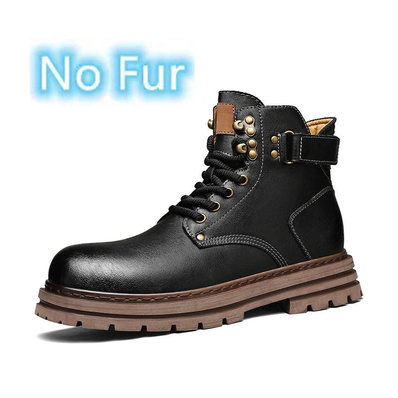 Top Quality Vintage Leather Men's Snow Boots Fashion Genuine Leather Man Ankle Boots Lace Up Outdoor Motorcycle Boots Walk Shoes