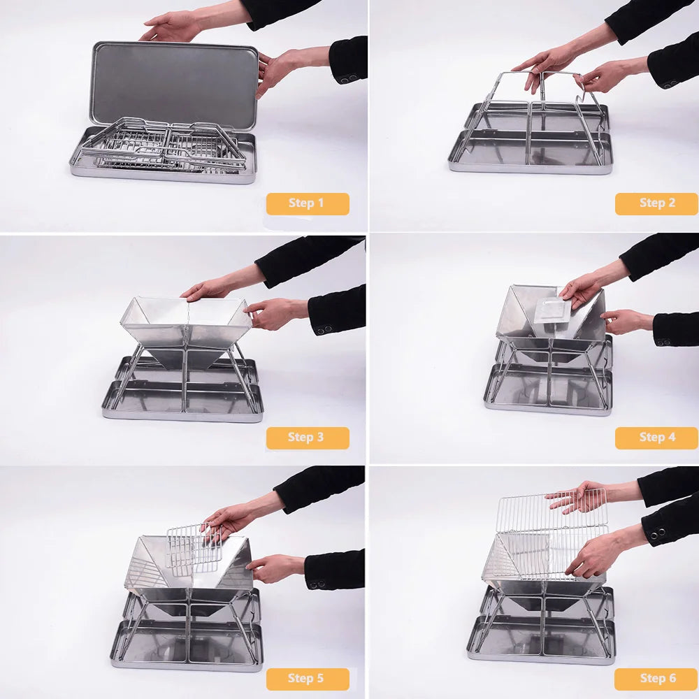 Camping Wood Stove Brazier Camping Fire Wood Heater Portable Folding Hike Barbecue BBQ Charcoal Grill Stand