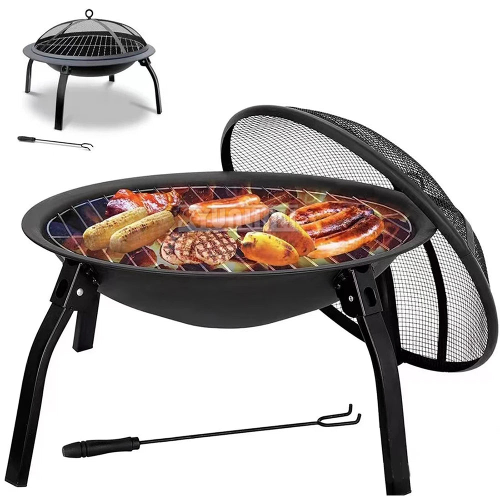 55cm Folding Portable Barbecue Charcoal Grill Outdoor Round Brazier Tea Heating Stove BBQ Desk Tabletop Carbon Bonfire