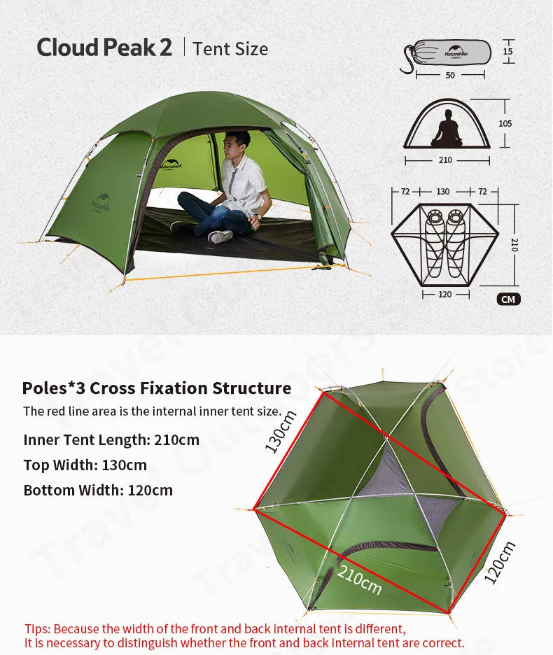 Naturehike 15D Cloud Peak Camping Tent Outdoor Camping Ultralight 2 Persons 15D Silicone 4 Seasons Hiking Tent With Free Mat