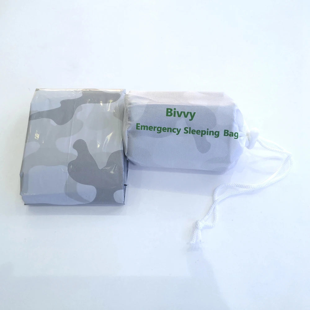 PE Emergency Sleeping Bag Camouflage Waterproof Survival Sleeping Bag 120x200cm 2 Person Outdoor Camping Bed with Storage Bag