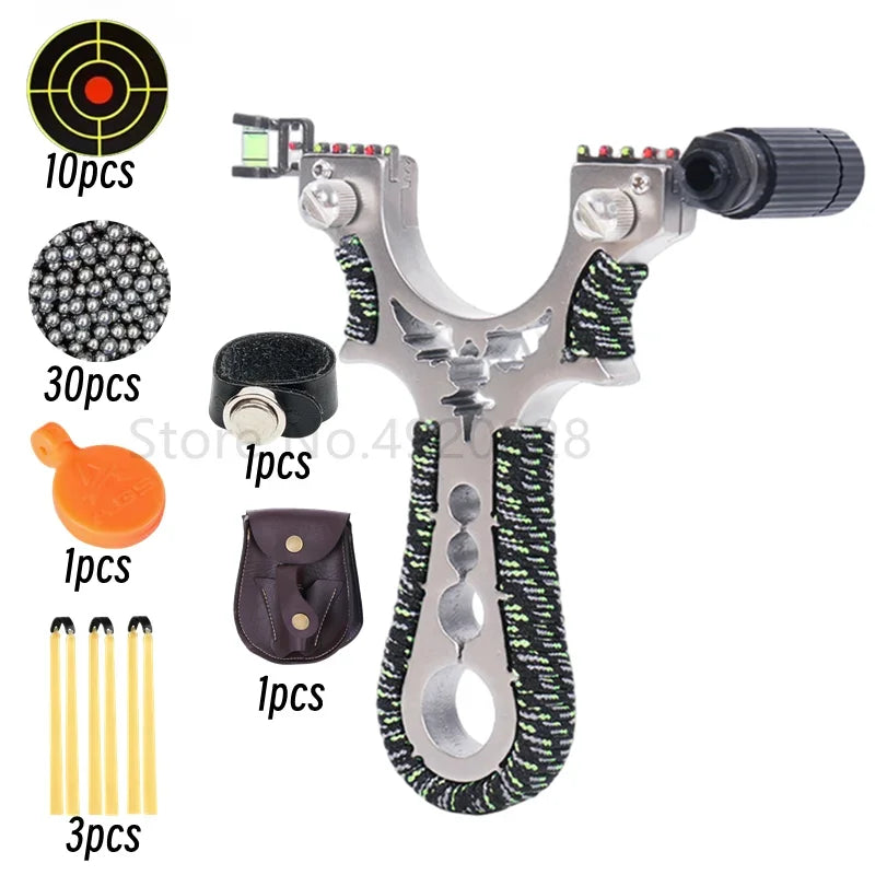 Red Laser Shooting Stainless Steel Slingshot With Flat Rubber Band Catapult Outdoor Sports Hunting Slingshot Accessories