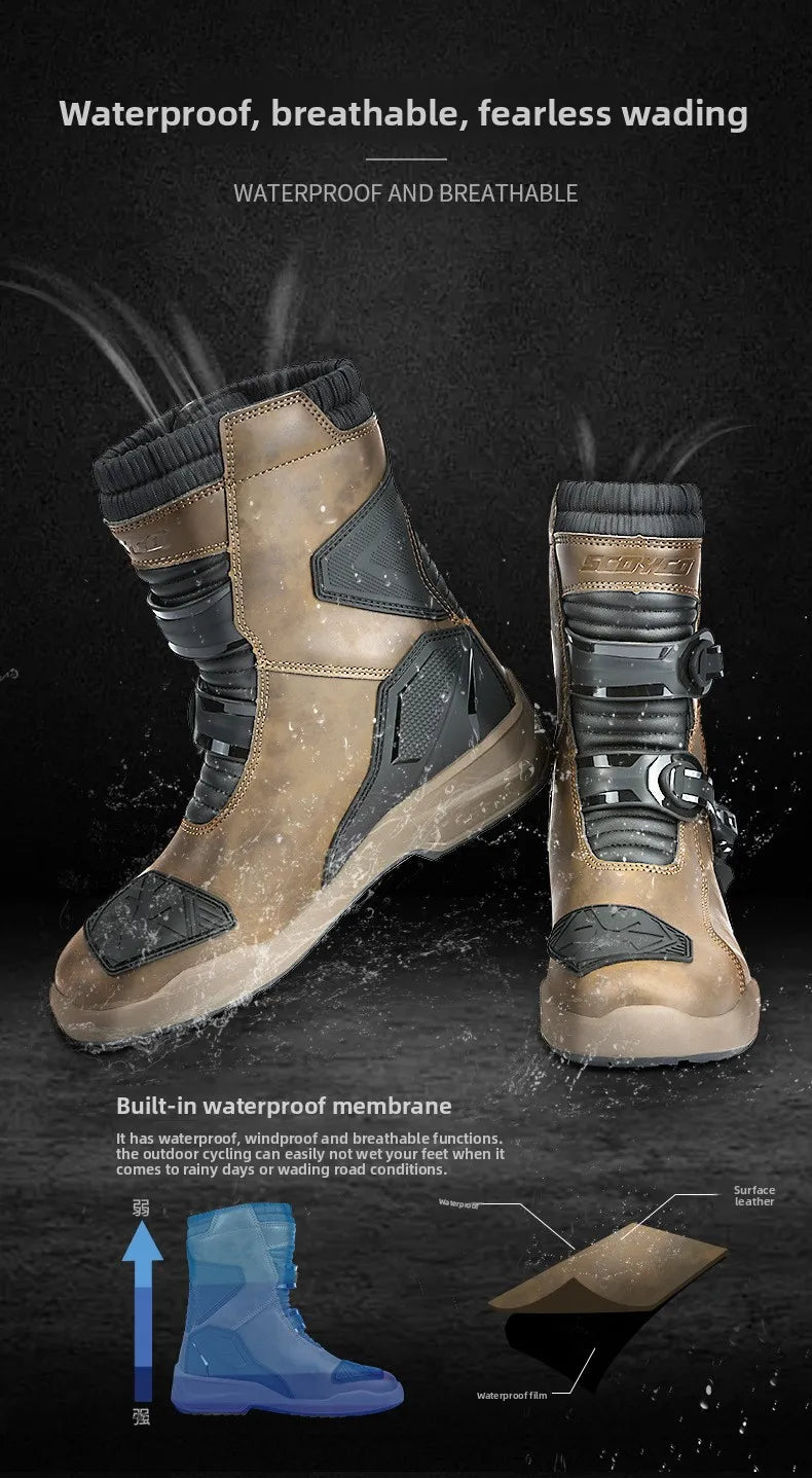SCOYCO Motorcycle Riding Boots Motorcycle Tour Boots Waterporoof Rally Shoes Four Seasons Men Ankle TPU Protections EU 39-46