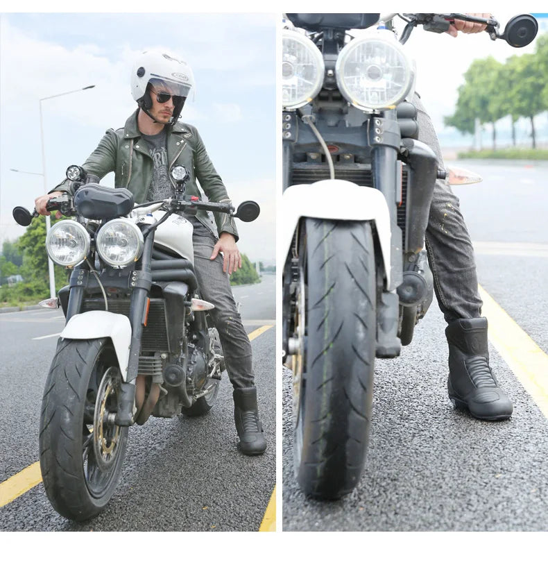 ARCX Motorcycle Boots Genuine Cow Leather Motocross Boots waterproof Moto Boots Motorbike Riding Boots Black Botas Moto