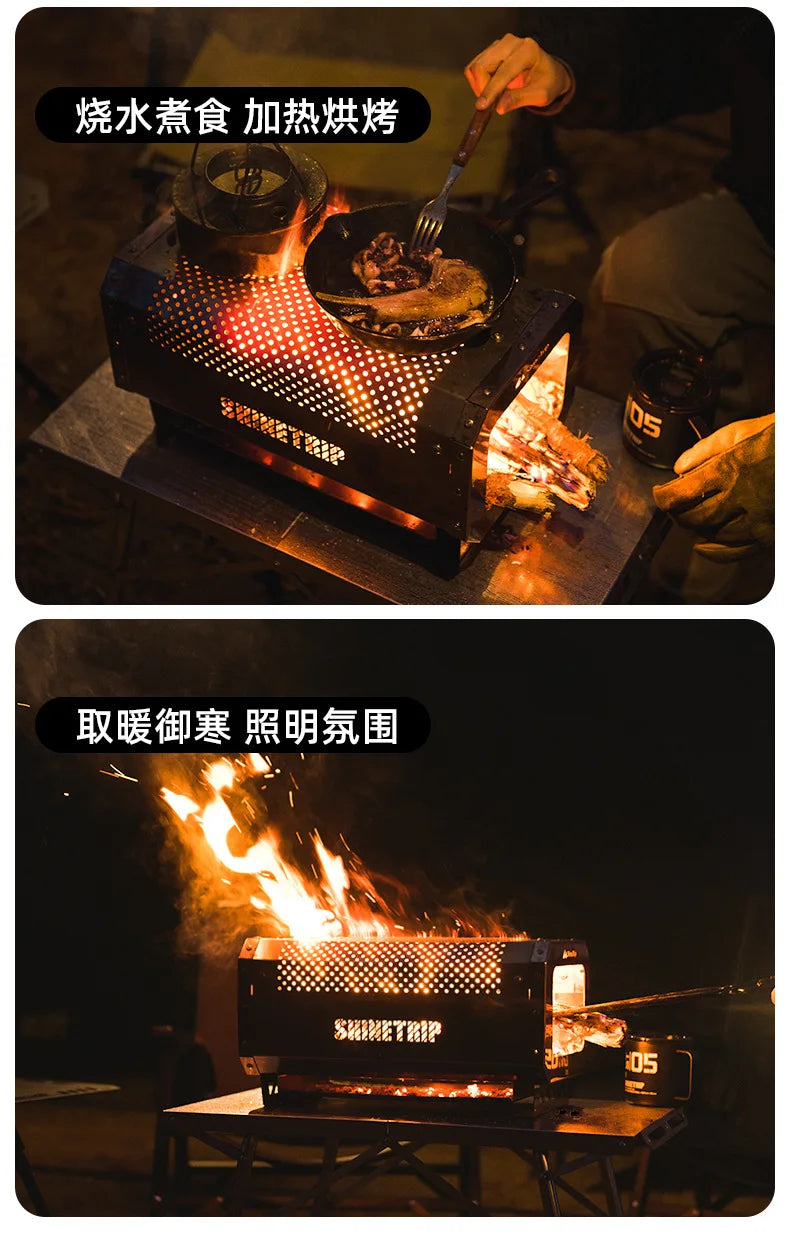 ShineTrip Outdoor Camping Stove Beacon Tower Desktop Barbecue Stove Stainless Steel Strong Firewood Burner Camping Furnace