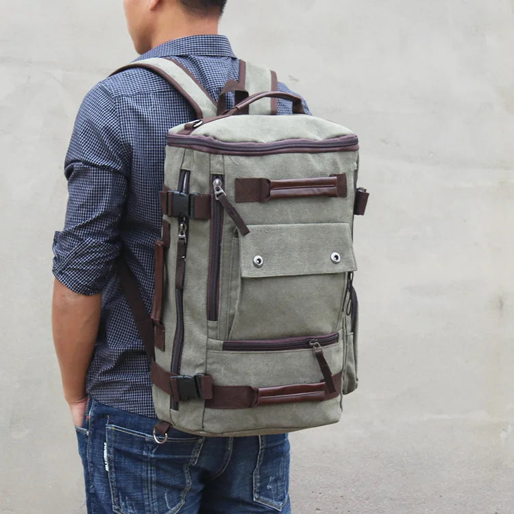 Outdoor Hiking Camping Canvas Backpack Large Capacity Tactical Travel Climbing Bag Luggage Handbag Men Women Computer Rucksack