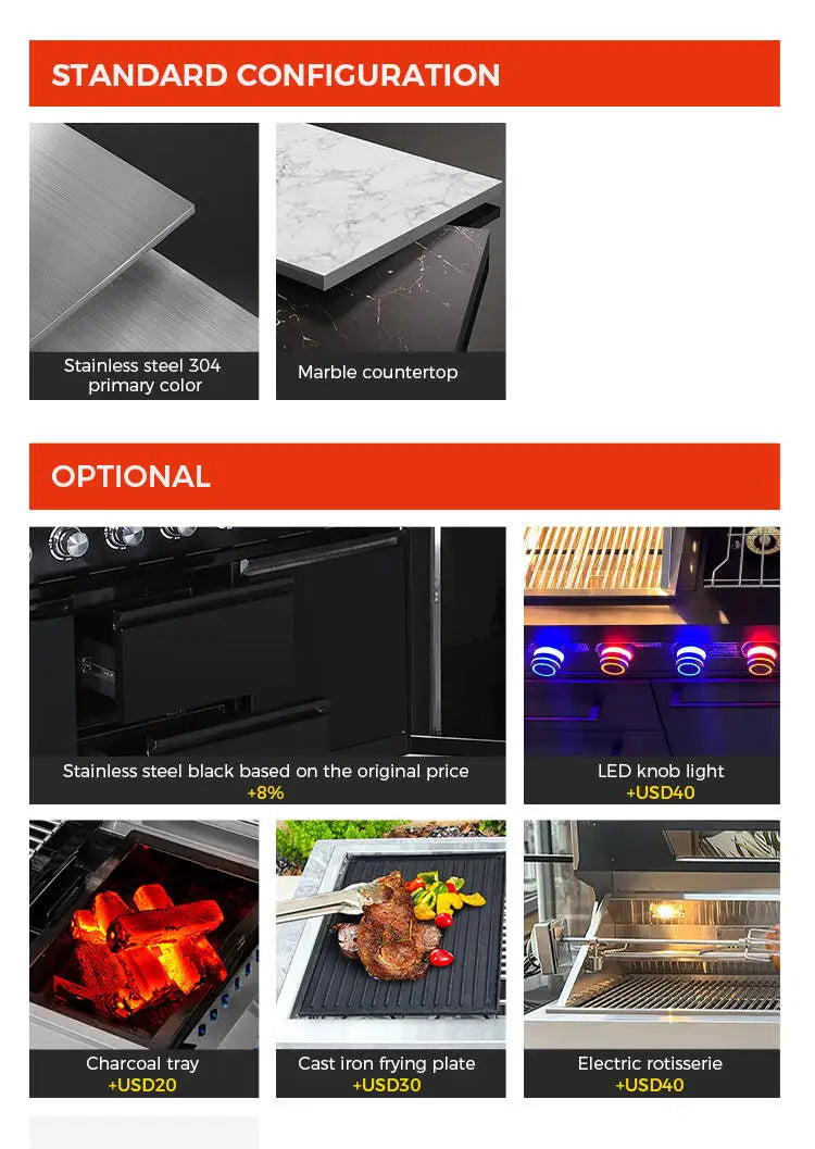 Factory Supply Outdoor Kitchen Professional Stainless Steel 4 Burner Built-in BBQ Gas Grill