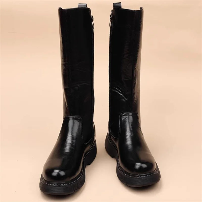Size 38-43 Top Quality Mid Calf Punk Style Motorcycle Riding Boots Men Shoes Fall Winter Flat Heels Long Boots Male