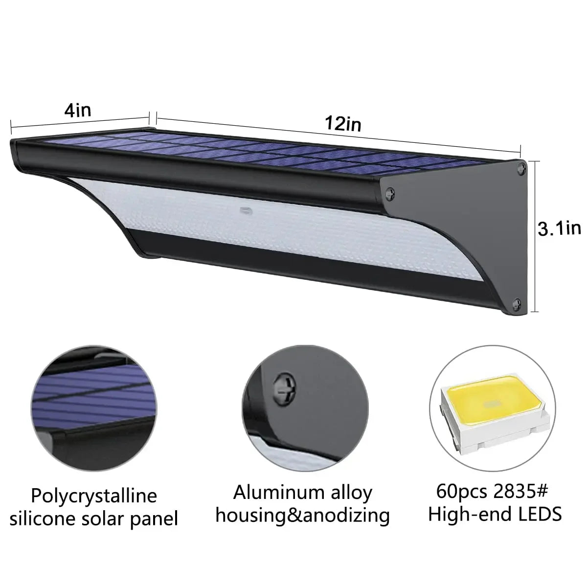 60/48Led Outdoor Solar Wall Light Solar Flood Lights Motion Sensor Waterproof Wall Lamp Metal Housing 1100LM for Garden Lighting