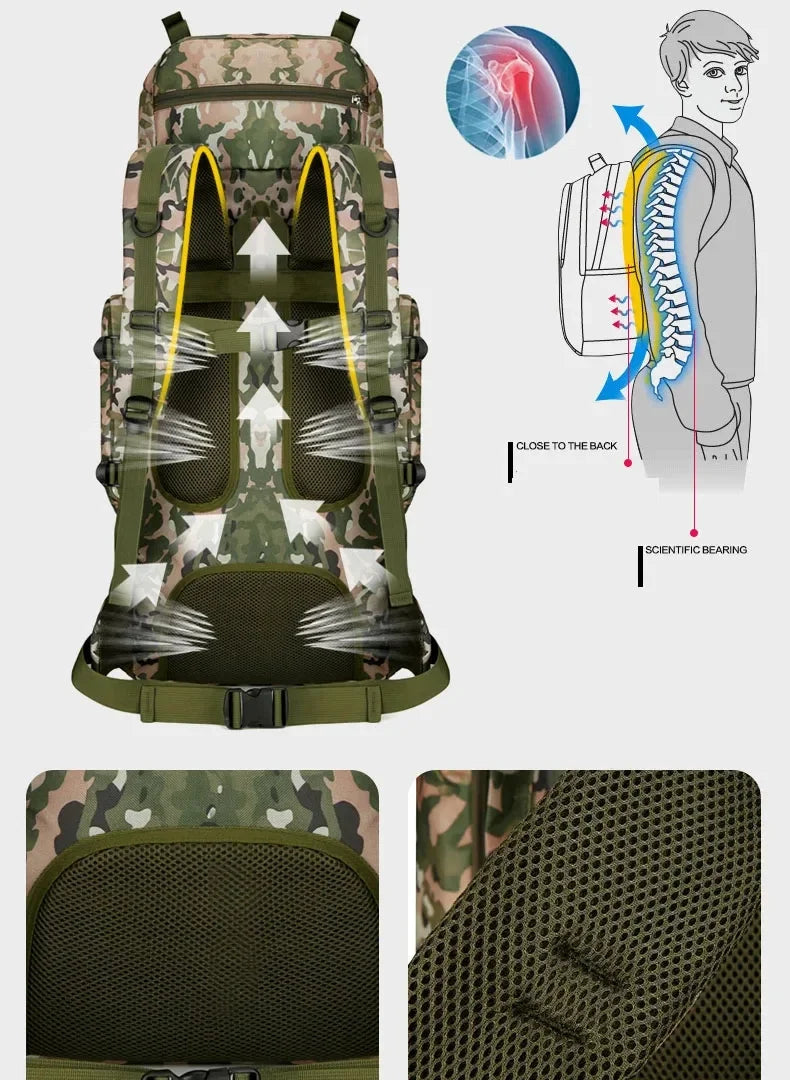 90L Travel Bag Camping Backpack Tactical Hiking Climbing Bags Mountaineering Large Sport Knapsack Outdoor Men Luggage Rucksack