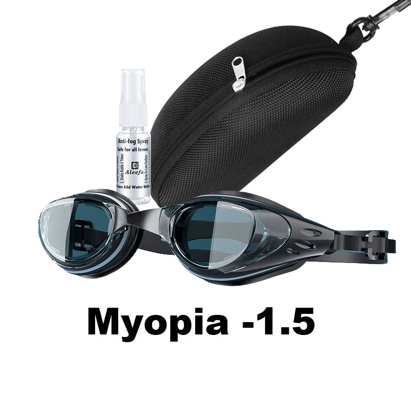 Custom Myopia Prescription Swim Goggles for Adult Kids, Anti-Fog,Left/Right Different  Power (-6.0 to Plano),  Adjustable Strap