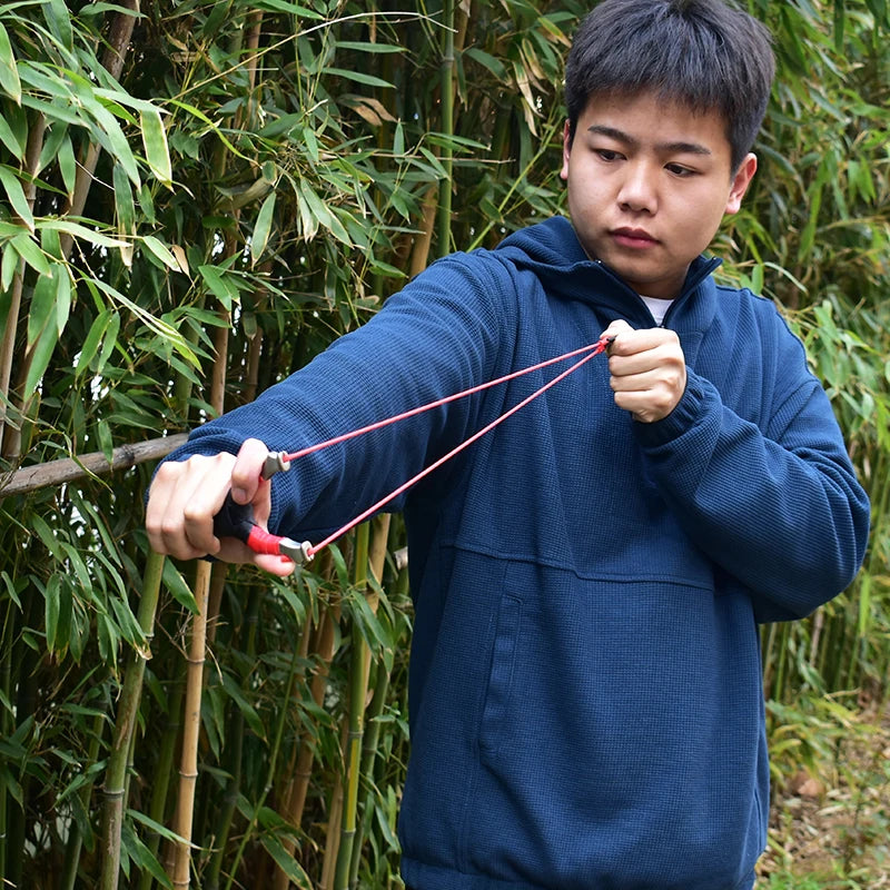 New Style Stainless Steel Powerful Slingshot with Tube Rubber Band Mud Balls Slingshot Catapult Bag for Hunting Outdoor