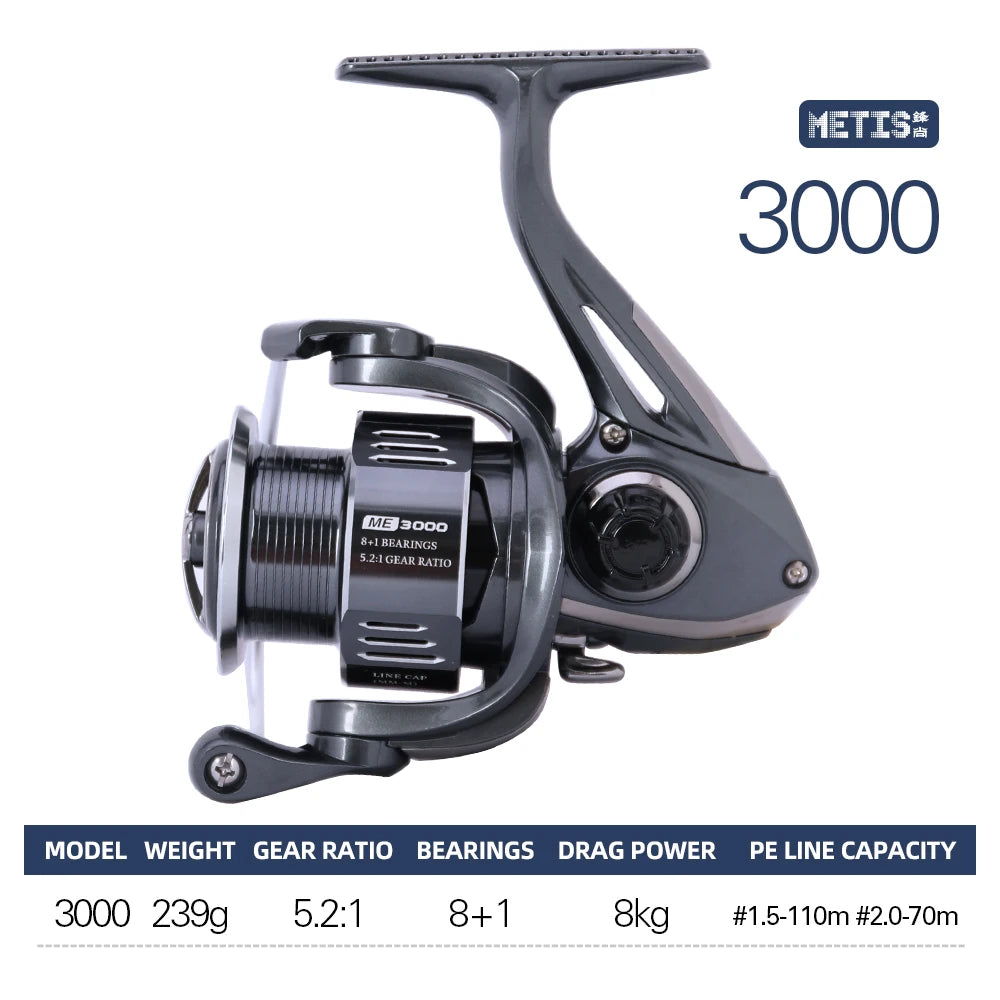 TSURINOYA Spinning Fishing Reel 8kg Drag  METIS 1000 2000 3000 4000 5000 Lightweight 8+1 Bearings Bass Saltwater Fishing Coil