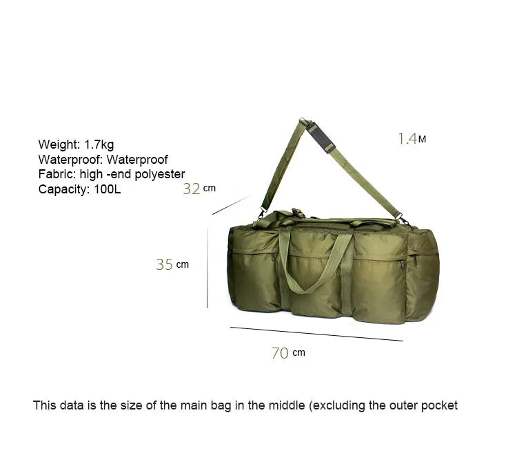 100L Camping Super Large Capacity Backpack Men Camping Storage Bag Men Tent Canopy Military Tactical Shoulder Bag Travel Handbag