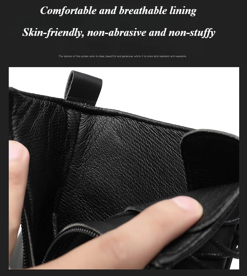 Black Leather Boots for Men High Top Platform Lace Up Light Fashion Motorcycle Boots British Style Men's Waterproof Casual Boots