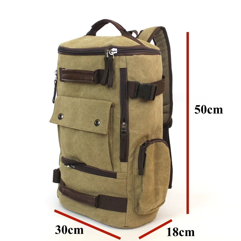 Outdoor Hiking Camping Canvas Backpack Large Capacity Tactical Travel Climbing Bag Luggage Handbag Men Women Computer Rucksack