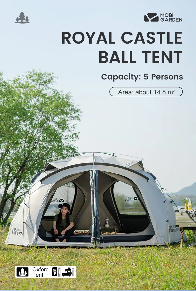 MOBI GARDEN Camping Tent Royal Castle 150D Oxford With Snow Skirt Double Layer Waterproof Hiking 5 Person 4 Season Tent UV50+