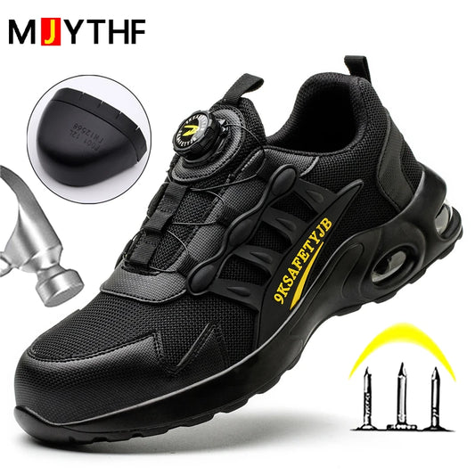 Air cushion Safety Shoes Men Rotating button Fashion Sports shoes Puncture-Proof Indestructible shoes Work Boots Steel toe shoes