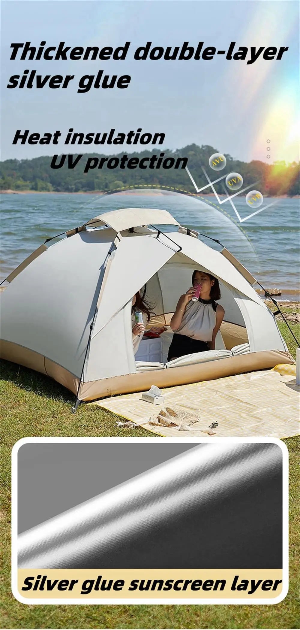 Camping Waterproof Tent 2-3 People One-touch Camping Tent Outdoor Ultralight Portable Sun Shelter Beach Tent for Outdoor Fishing