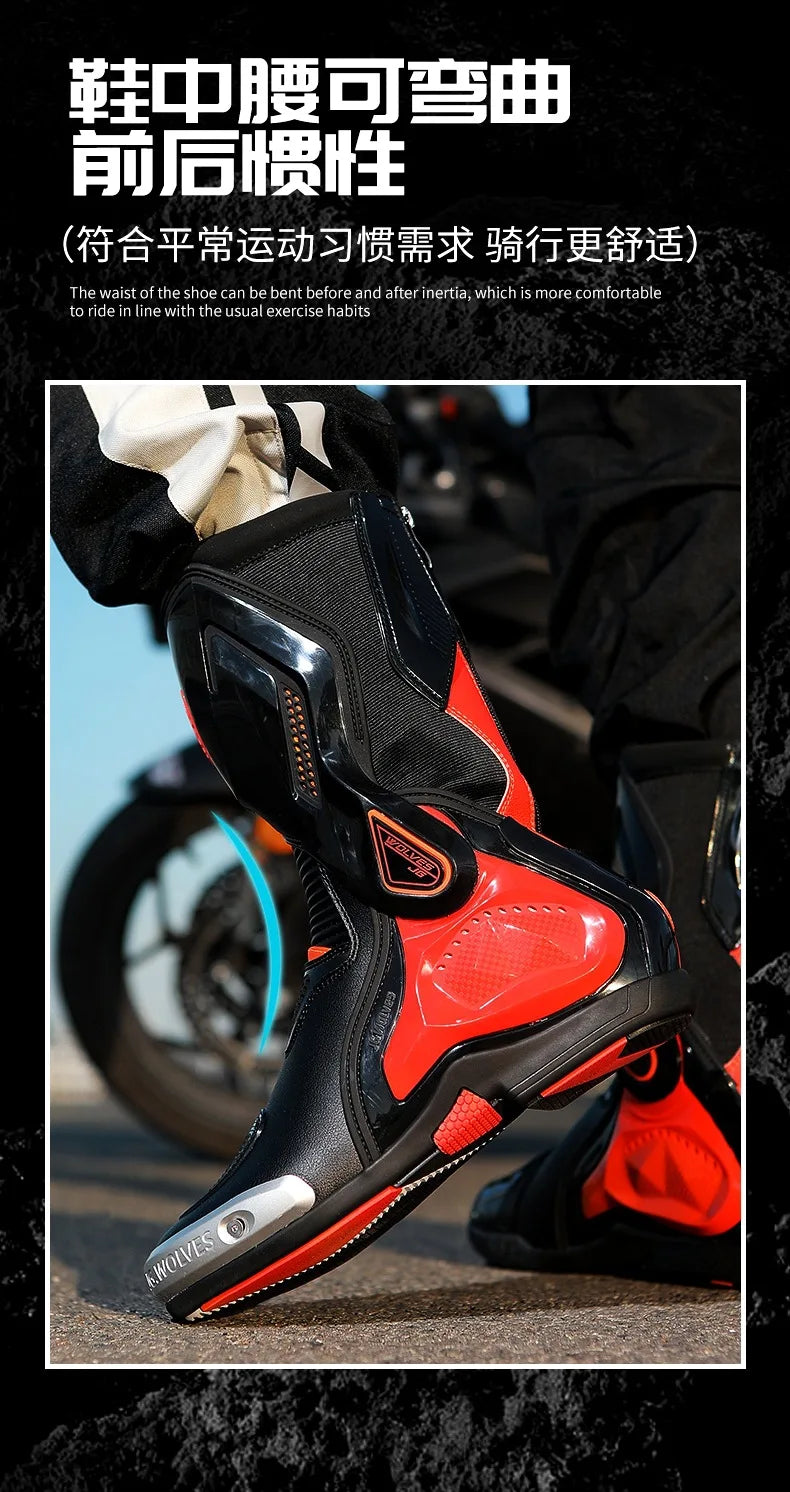 Professional Motorcycle Boots Anti-slip Mid-calf Long Ankle Off-road Racing Wear-resistant Motorcycle Rider Protective Shoes