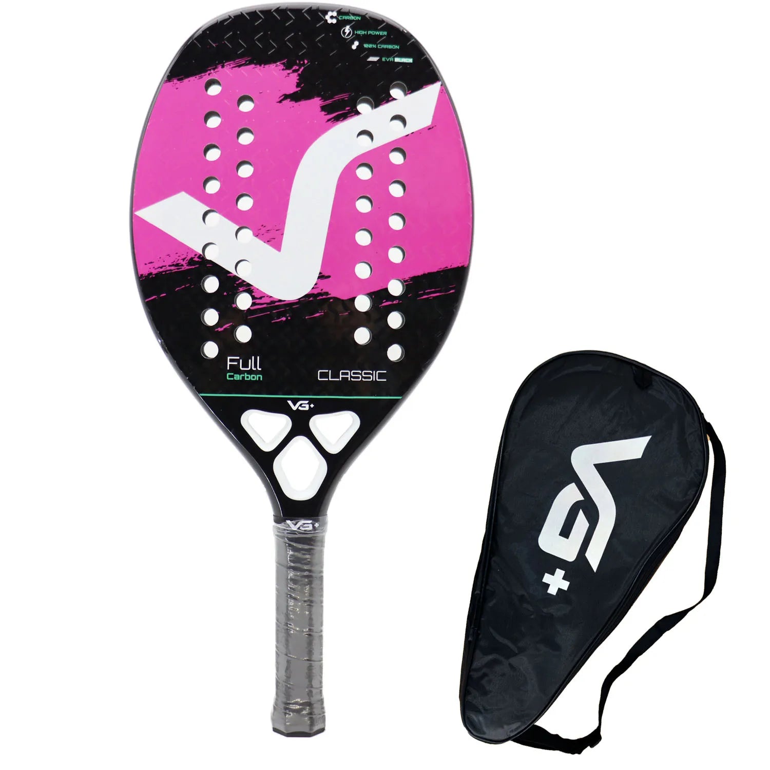 Beach Tennis Racket Kevlar/12K/Carbon with Shiny 3D Surface Non-slip Grip Handle for Beach Sports and Practie with Cover Bag