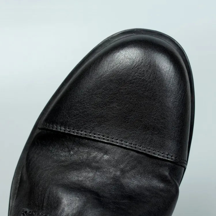 Vintage Mens Cowhide Genuine Leather Riding Ankle Boots Lace Up High Top Work Shoes Vintage Round Toe Autumn Moto Biker Boots