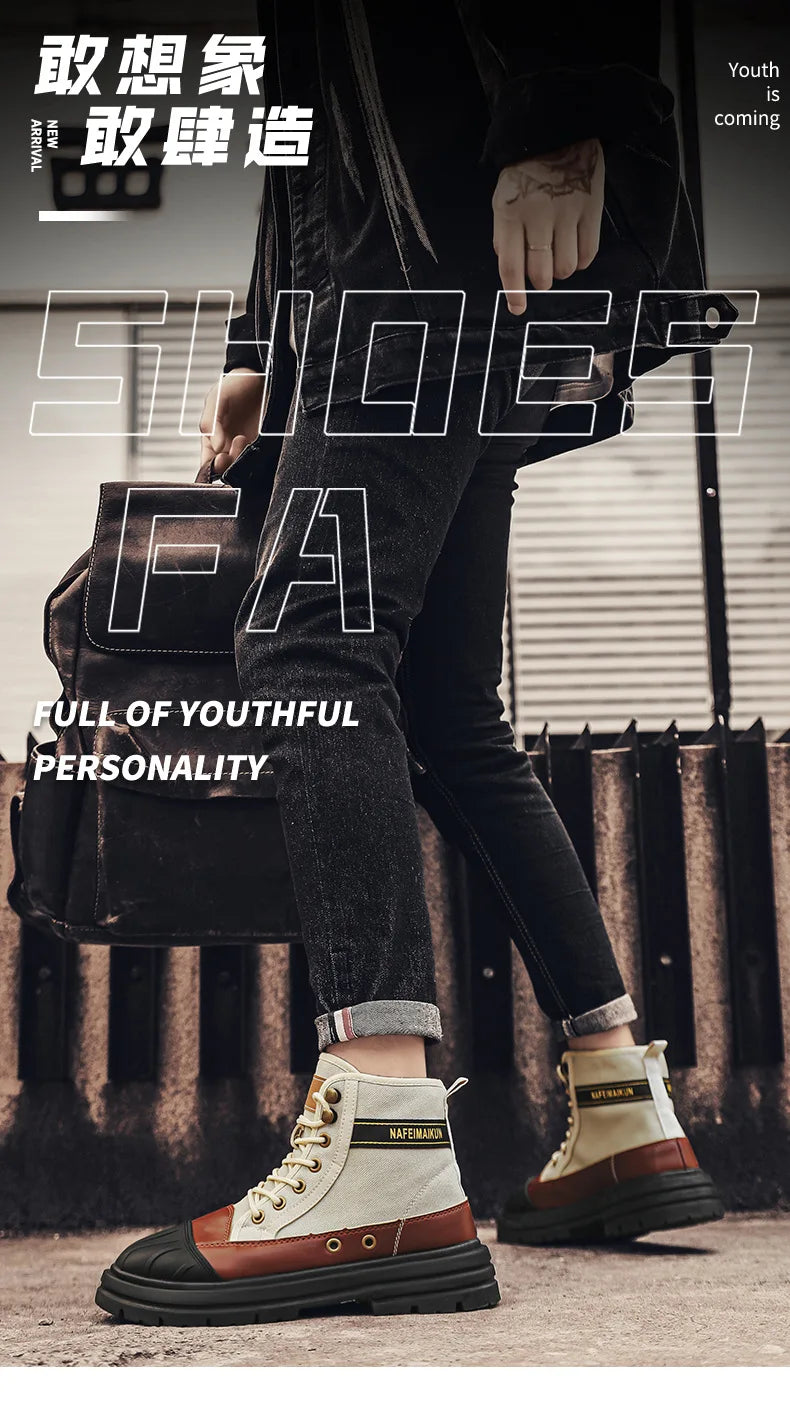 Luxury Men's High Top Ankle Boots Winter Motorcycle Boots Men Platform Safety Shoes Sneakers Work Boots for Men Tooling Booties