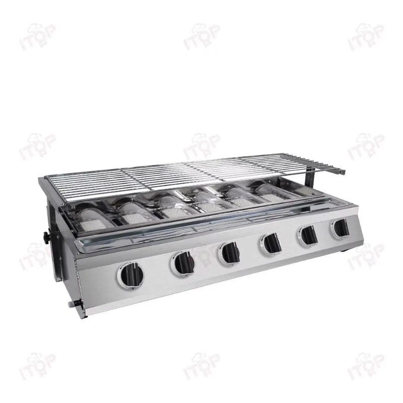 Commercial Stainless Steel Propane Gas BBQ Grill for Outdoor Street Stall Roasting Fish and Oysters