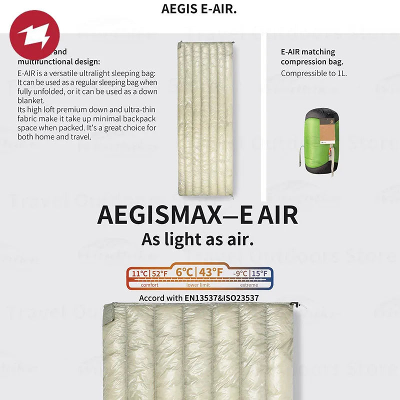 AEGISMAX AIR-E Camping Down Sleeping Bag Adult Ultralight Waterproof Hiking Tourist Warm 800FP Outdoor Envelope Sleeping Bags
