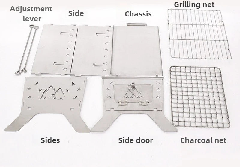 Stainless Steel Firewood Stove Household Multi-functional Detachable Barbecue Grill Outdoor Picnic Camp Cooking Supplies