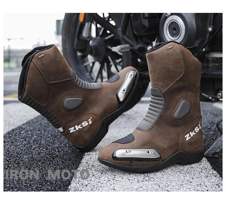 Motorcycle Shoes Full Leather Motocross Boots with Shifter Guard Cafe Boots Enduro Boots for Touring&hiking Moto Protection Gear