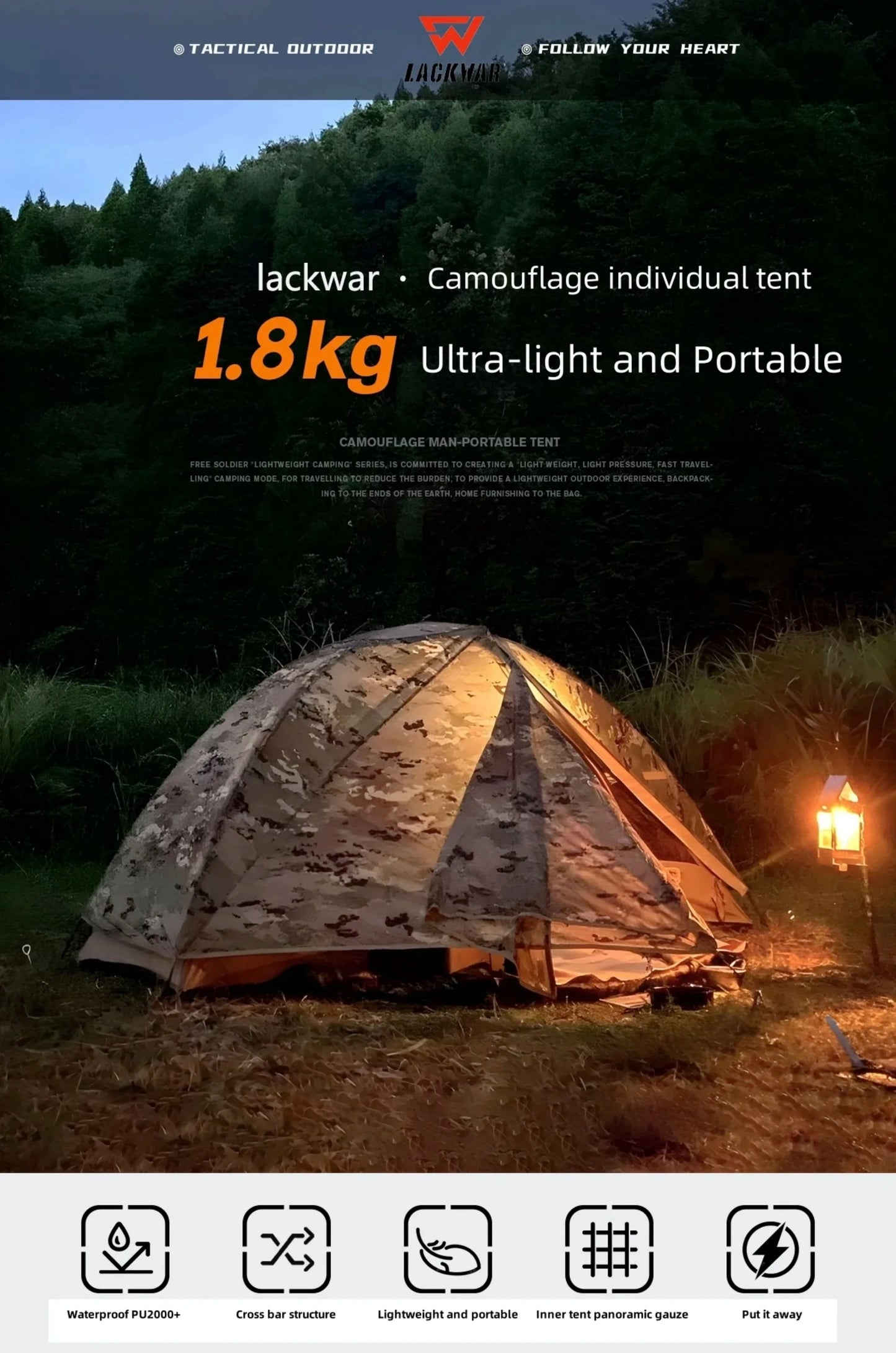 Ultra-Lightweight 1.8KG Military Tent Waterproof Windproof Quick Setup Backpack Tent for Camping Hiking Beach Backpacking
