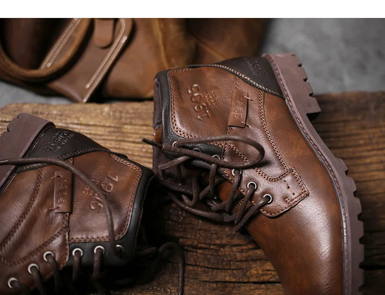 Vintage Men Boots 2024 New Autumn Winter Shoes High Quality Men's Leather Boots Side Zipper Men's Ankle Boots Large Size 39 48