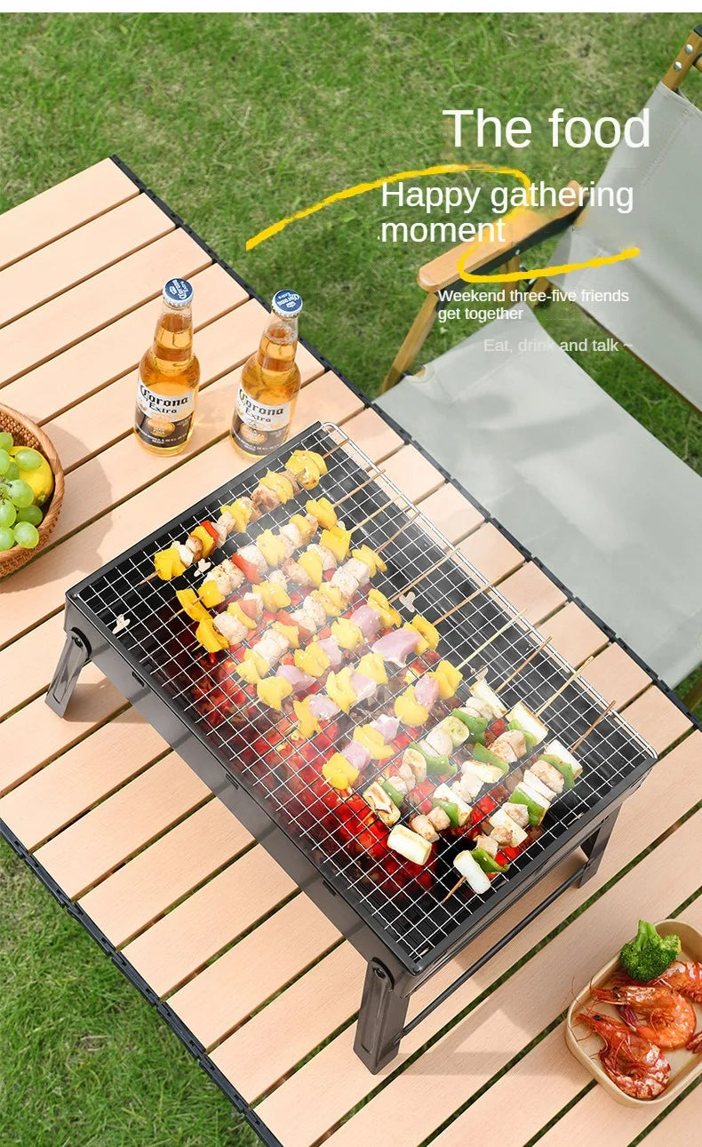 Collapsible BBQ Grill Outdoor Portable Charcoal Fire Pit Full Set no Smoke Carbon Roast Meat for Home