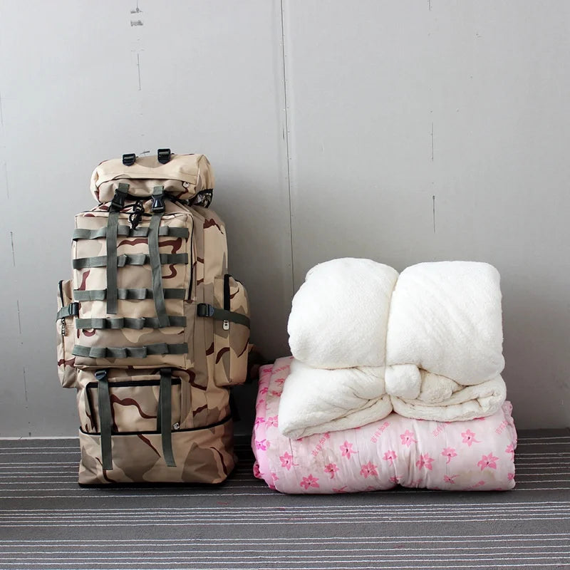 70-100L Outdoor Camping Travel Sports Backpack Military Camo Tactical Bag Large Capacity Waterproof Hiking Mountain Climbing Bag
