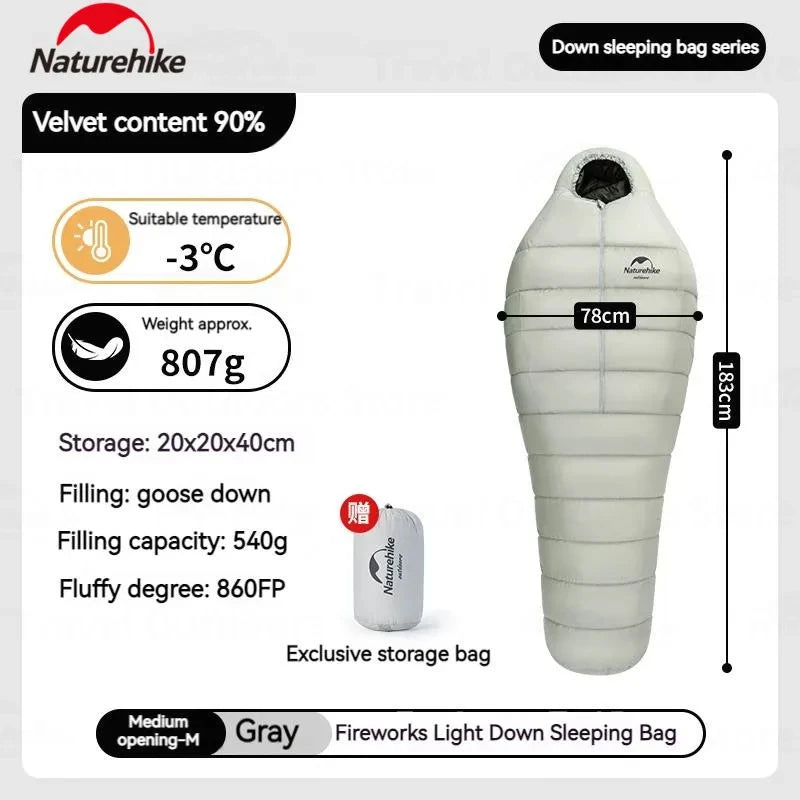 Naturehike Goose Down sleeping bags camping Ultralight Winter Gear Supplies Travel Waterproof folding Comfortable Tourism bag