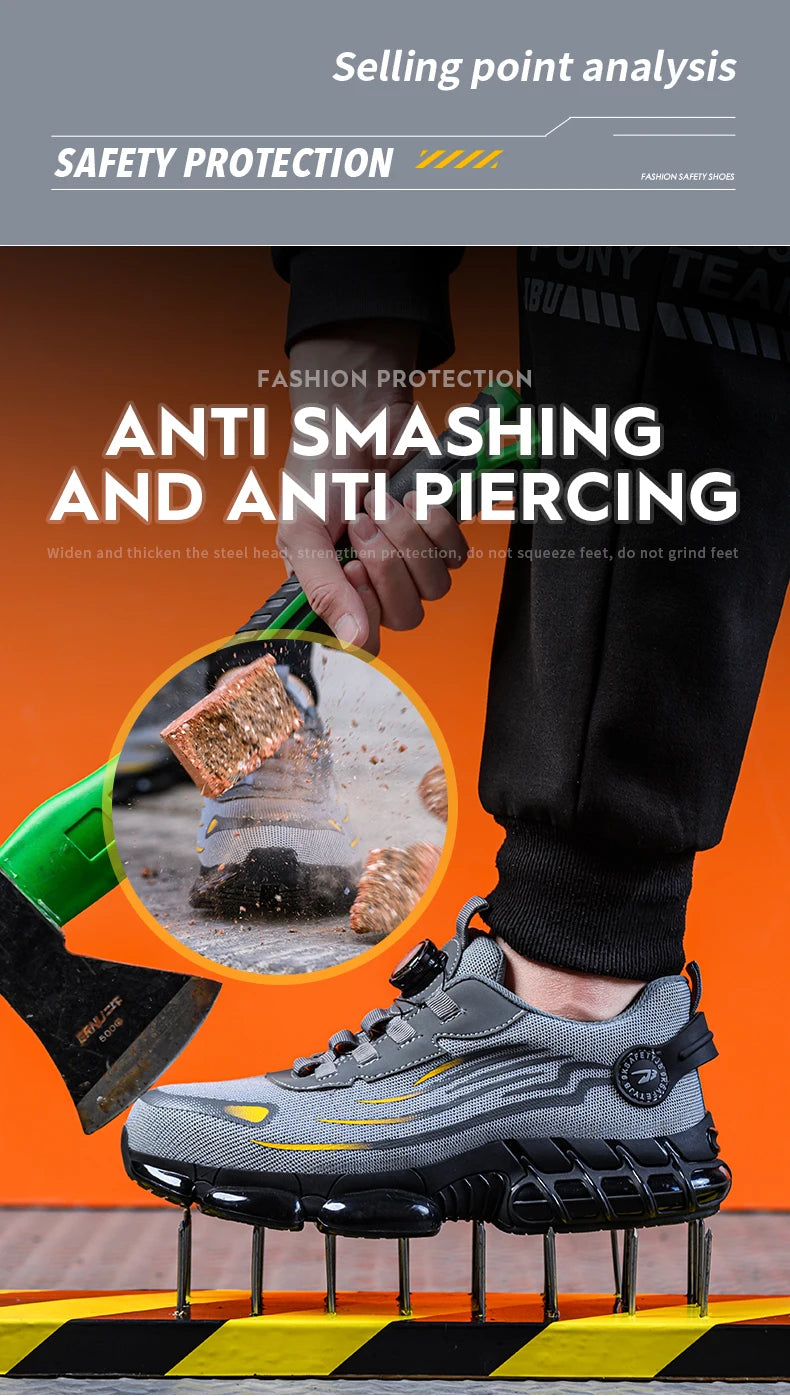 Rotating Button Safety Shoes Men Puncture-Proof Work Sneakers Protective Shoes Brand Indestructible Steel Toe Shoes Work Boots