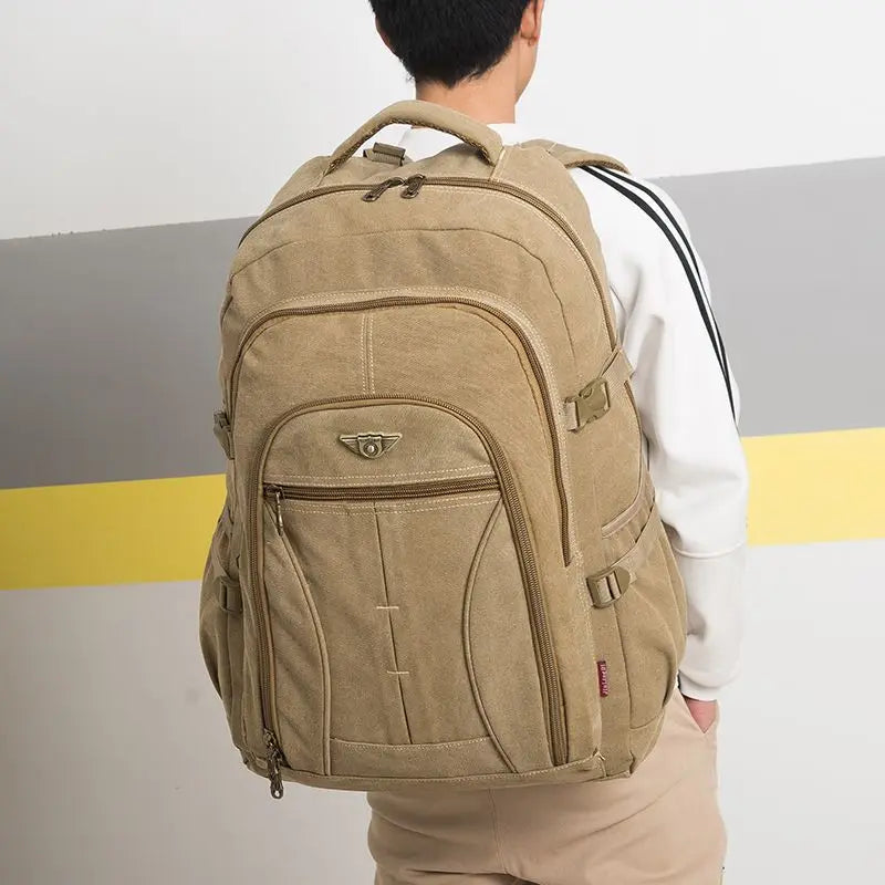 70L Thick Canvas Camping Backpack Large Capacity Waterproof Outdoor Trekking Travel Climbing Bag Luggage Rucksack Men Hiking Bag