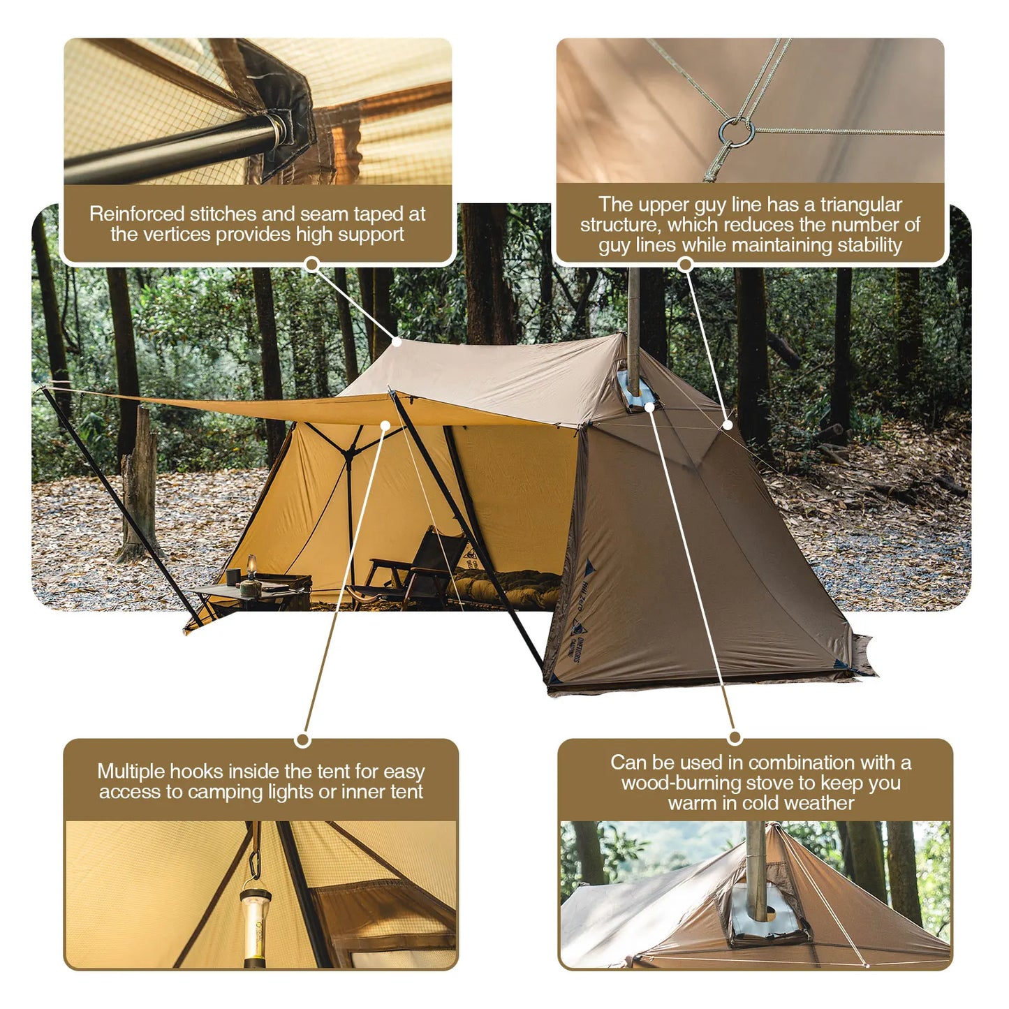 OneTigris Scarecrow Hot Tent Lightweight 2 Persons Shelter Tents with Stove Jack for Bushcrafters Survivalists Camping Hiking