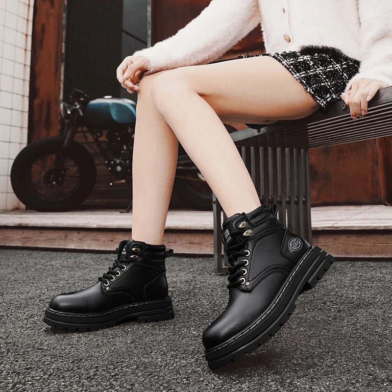 High Top Boots Men's Leather Shoes Fashion Motorcycle Ankle Boots for Men Winter Boots Man All-match Shoes Lace-Up Botas Hombre