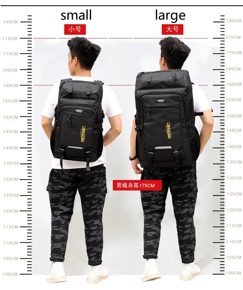 60L 80L Hiking Camping Backpack Nylon Waterproof Large Capacity Luggage Rucksack Men Women Outdoor Climbing Travel Sports Bag