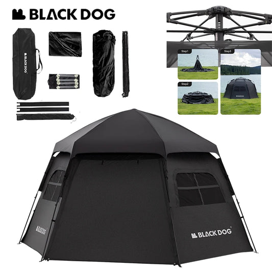 Naturehike Blackdog Automatic One-touch Tent Outdoor Camping Hexagonal Dome Tent Quick Open Waterproof Black Coated Sunscreen