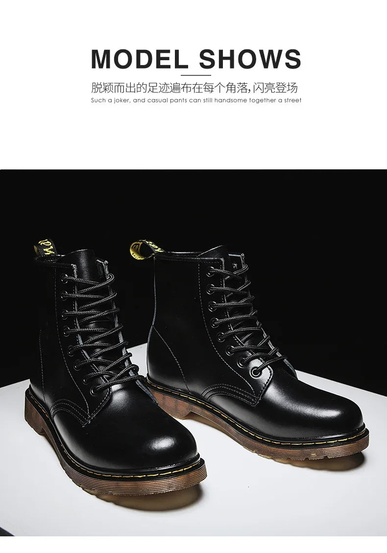 New Couple Boots Genuine Leather Motorcycle Shoes Breathable Waterproof Anti-Slip Warm Cotton Men's Women's Fashion Ankle Boots