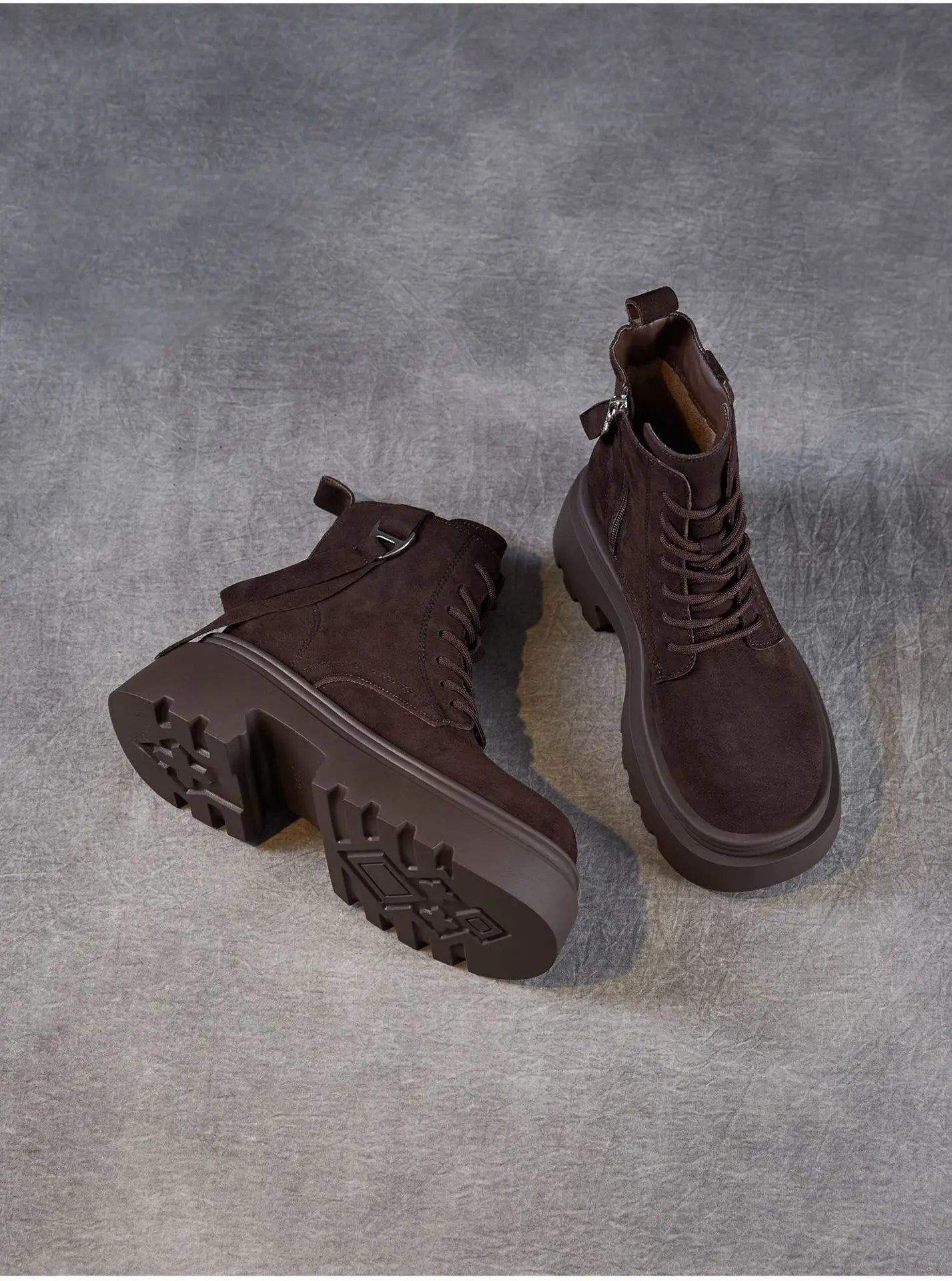 6.5cm Cow Suede Genuine Leather Women Booties Elthnic Pumps Comfy Ankle Knee High Spring Motorcycle Shoes Flats Platform Wedge